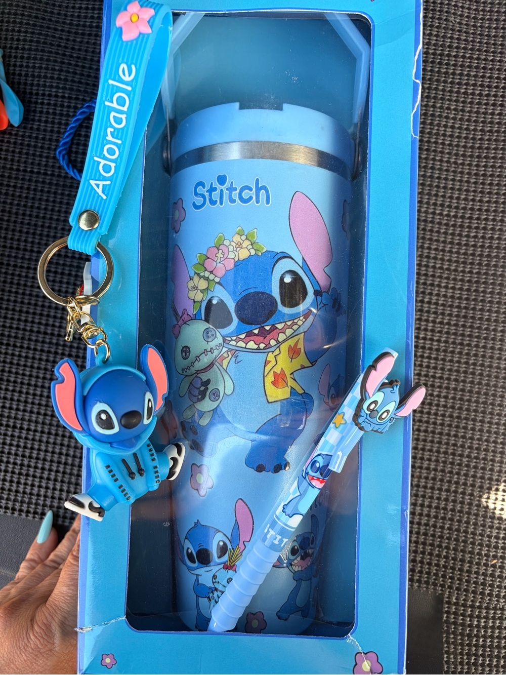 Blue Kids keychain,Water Bottle & Pen Set